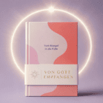 llustration eines modernen Buchcovers in Pastellfarben mit goldenem Lichtschein und der Banderole „Von Gott empfangen“ als Beispiel für Religious Washing.